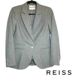 NWOT REISS  Classic Maxine One Button Tailored Blazer Light Grey Size 6